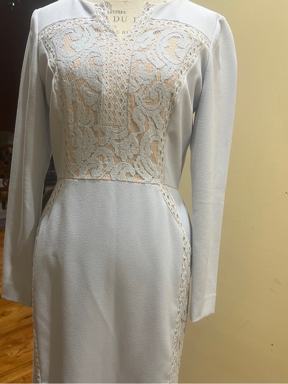 ANTONIO MELANI Ivory Lace-Inset Long Sleeve Sheath Dress